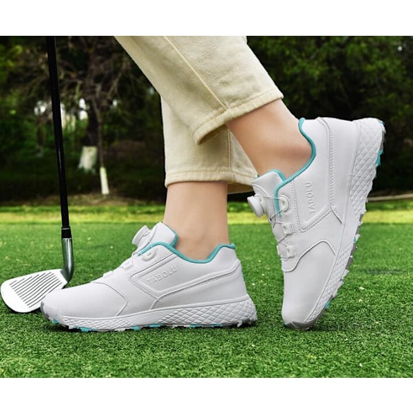 Dame Golf Sko Spikeless Vanntett Golf Sport Sneakers White Blue 36