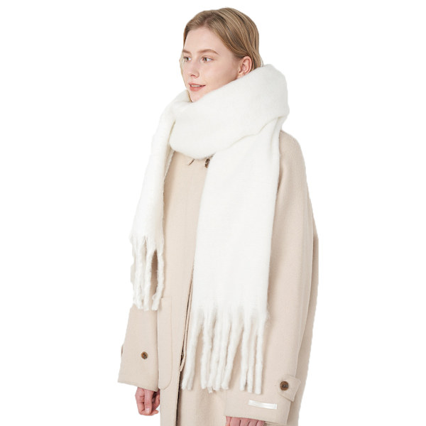 Vinterkashmirhalsduk med tofs White