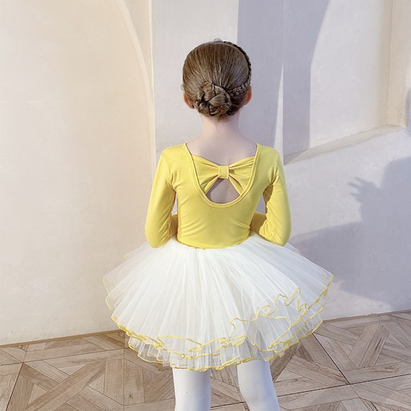 Pige Leotard med Lange Ærmer til Dans og Ballet Yellow 150cm