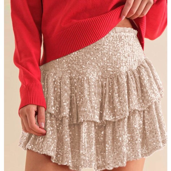 Kvindesexy Sequin Kort Skørt Gold M