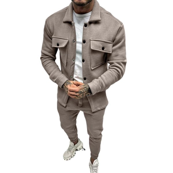 Män Herr Tracksuit 2-delad Corduroy Träningsdräkt Vinterkläder Khaki S