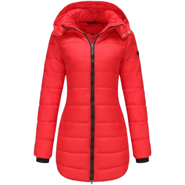 Lång dunjacka med huva för kvinnor, lätt och varm, Thermolite Red XL