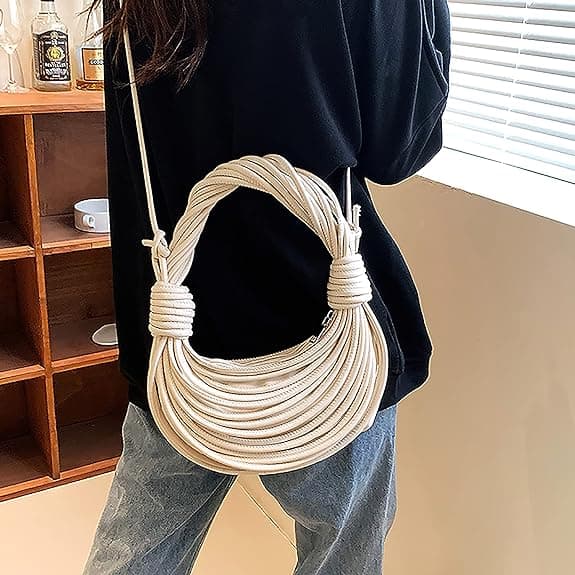 Knytad vävd Tote Bag Handväska för kvinnor White