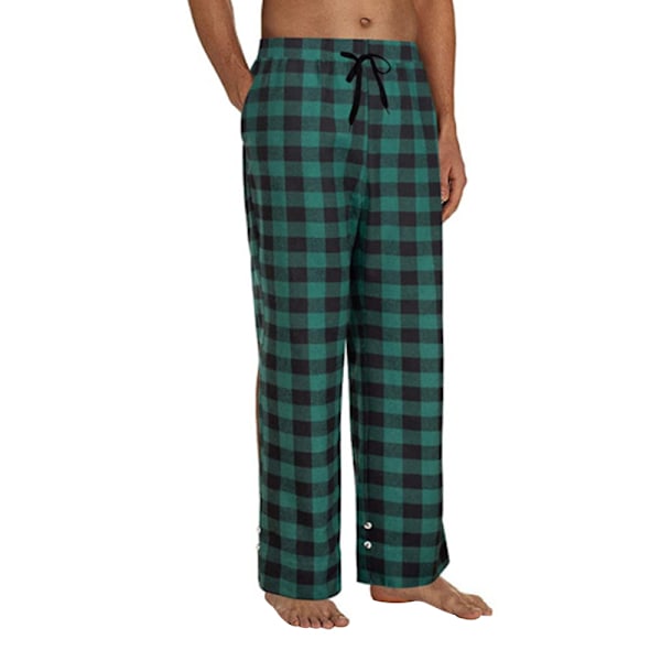 Herre Plaid Pyjamasbukser, Myke Lounge Pyjamasbukser med Lommer Green L