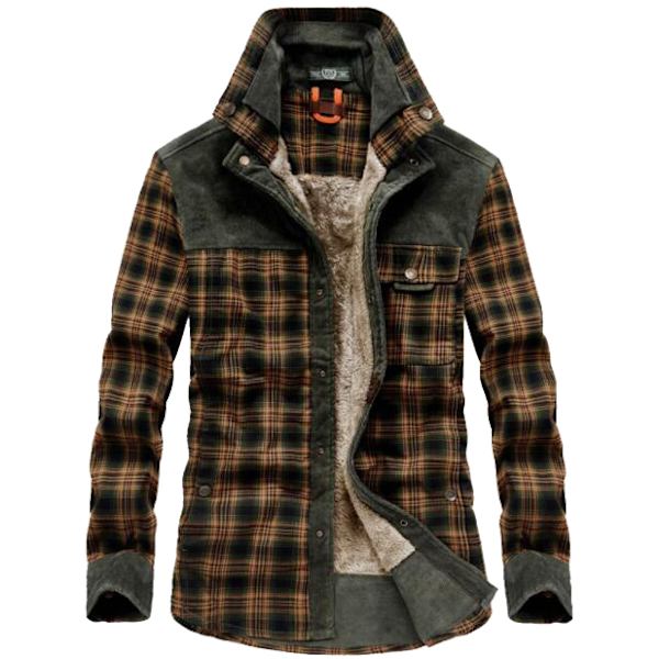Casual jacka med rutig fleece för män green brown M