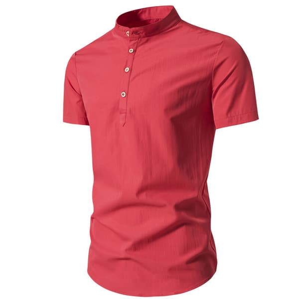 Mænds Solid Kortærmet Stående Krave Trøje Red XL