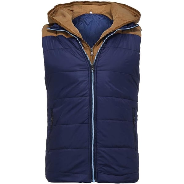 Mænds Dobbelt Lynlås Vest Hoodie, Efterår Vinter Frakke Blue 5XL