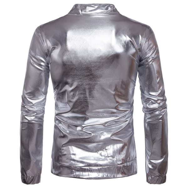 Herrar Stående Krage Zip Långärmad Sekvensjacka Silver L