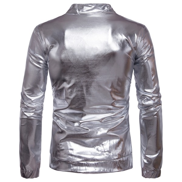 Mænds Stående Krage Zip Langærmet Sequin Jakke Silver S