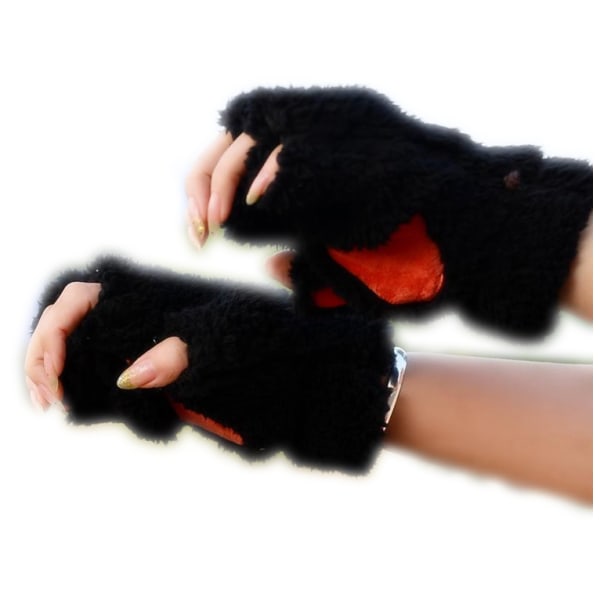 Cat Claw Paw Winter Plysch Half Finger Handskar Vante black
