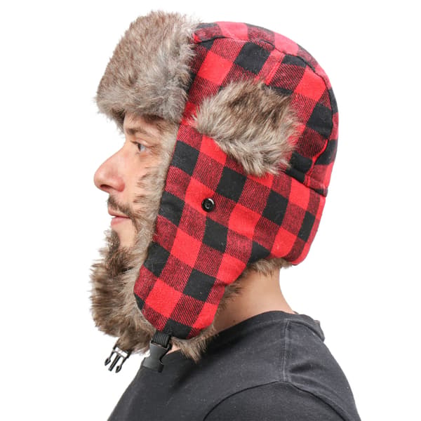 Buffalo Plaid Aviator Pelshat med Øreklapper Red