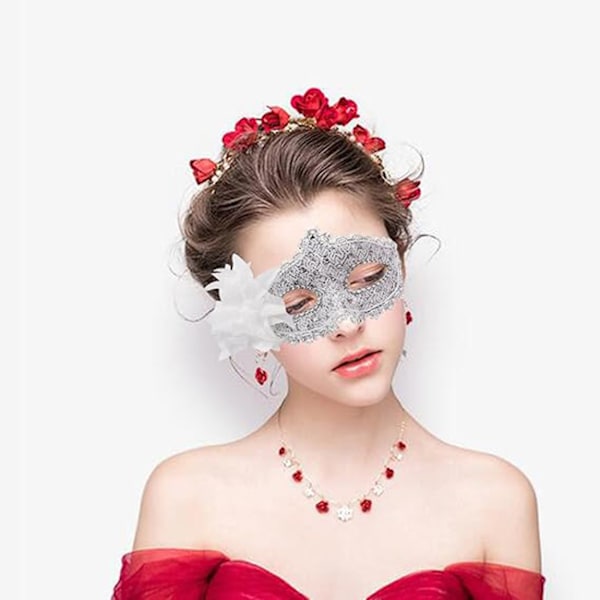 Maskeradmask för kvinnor, venetianska masker, halvmasker White