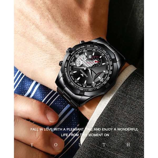 Herre-ur i Læder med Skelet Automatisk Mekanisk leather-Black steel-Black face