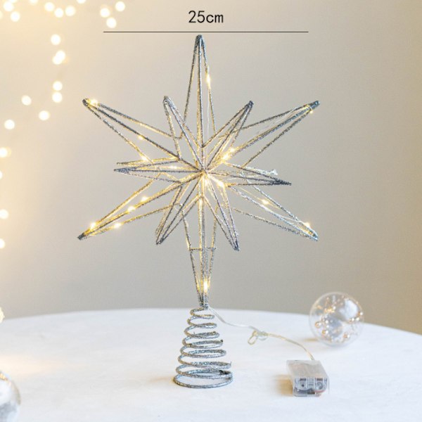 Christmas Star Tree Topper, Treetop Star silver2 25cm