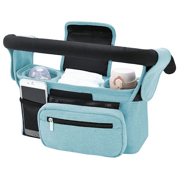 Universal Stroller Organizer med Isolerte Koppbærere og Avtakbar Telefonveske blue