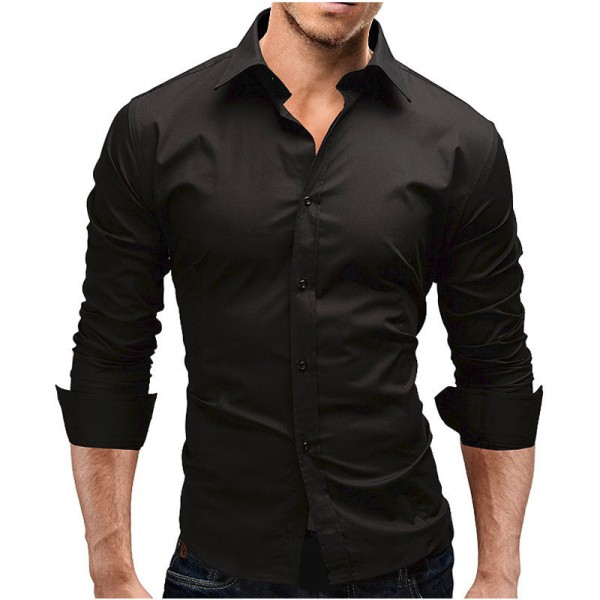 Slim Cotton långärmad skjorta för män Black XL