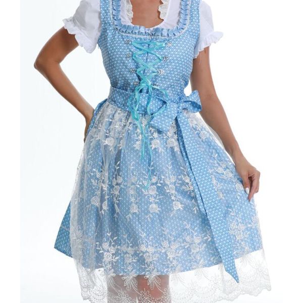 Blå Oktoberfestklänning för kvinnor med tryck 4XL