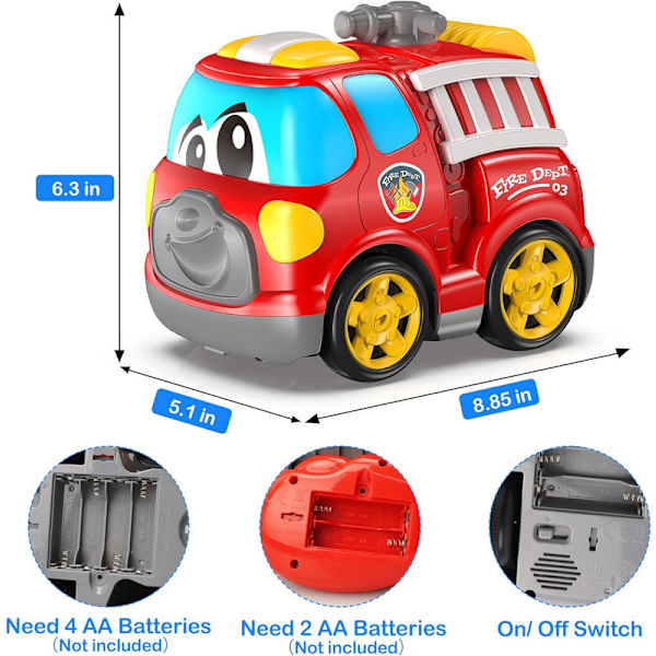 Kaukosäädöllä ohjattava auto, paloauto RC-leluautot valoilla ja musiikilla Red