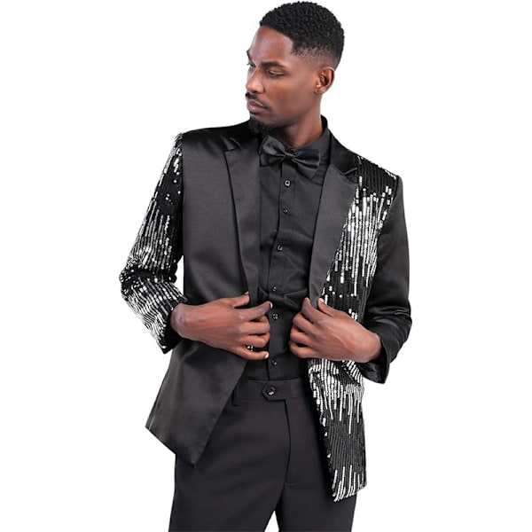 Herre 2-delt Suit Casual Slim Fit Prom Suit Black M