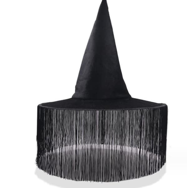 Halloween-Heks Hat med Kvast til Kvinder - Spids Hat Black