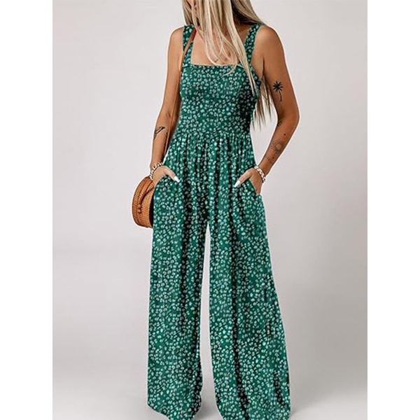 Dam Casual Lös Overaller Jumpsuits En Delig Lös Tryckt Bred Benbyxa green XL