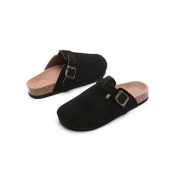 Mules för Kvinnor, Platta Skor, Bekväma Rundtåade Loafers utan Hälkappa black 44