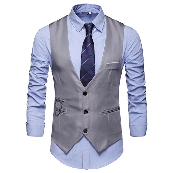 Herrar Slim Fit Formell Väst Casual Business Klädväst Grey 2XL