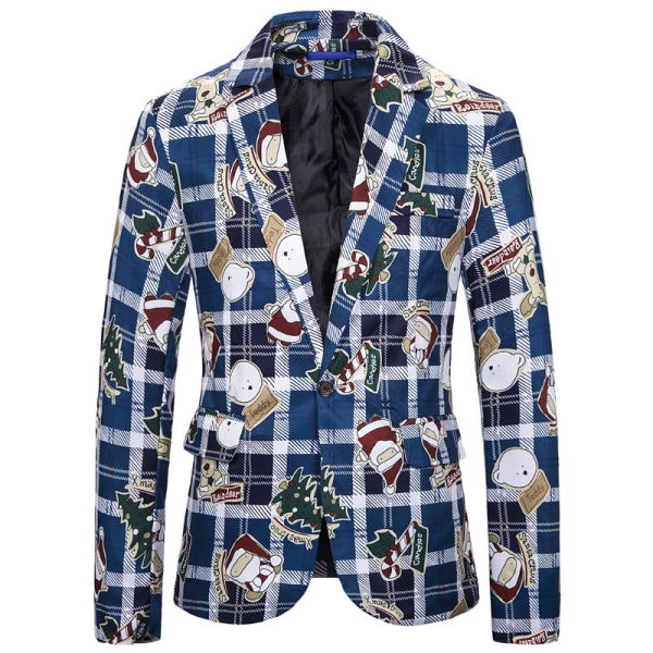 Mænds Juleblazer - Grim X-Mas Ferieprint Jakkesætjakke Blue M