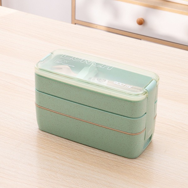 Bento Lunchbox för Vuxna, Stapelbar, 3-i-1 Fack green