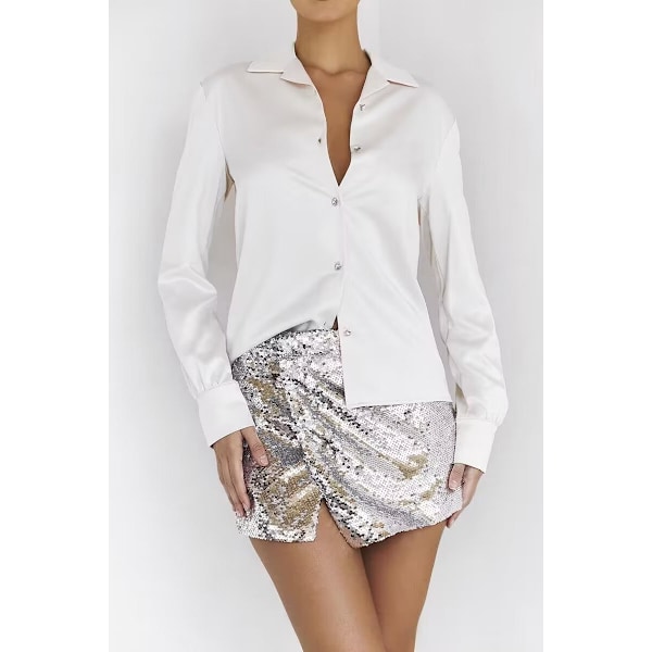Dame Stretch Glans Sequin Mini Skjørt M