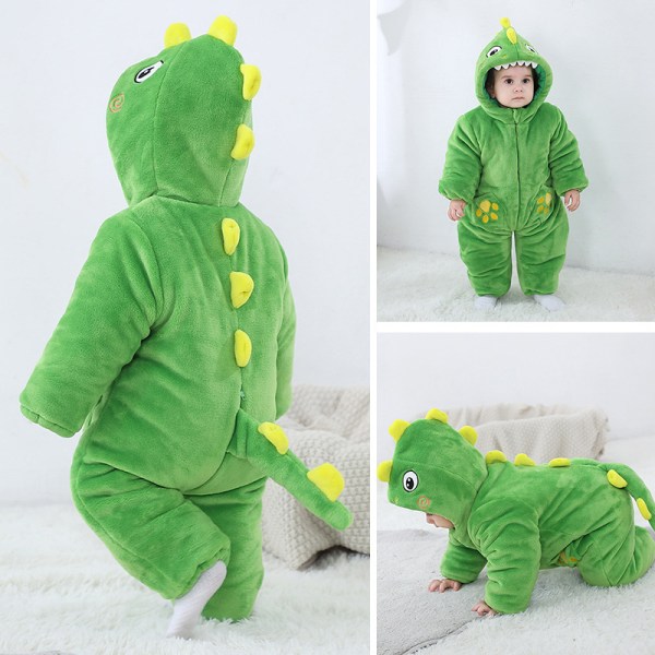 Newborn Baby Jumpsuit Hooded Fleece Rompers Långärmad Onesies Ytterkläder Outfits Green 80