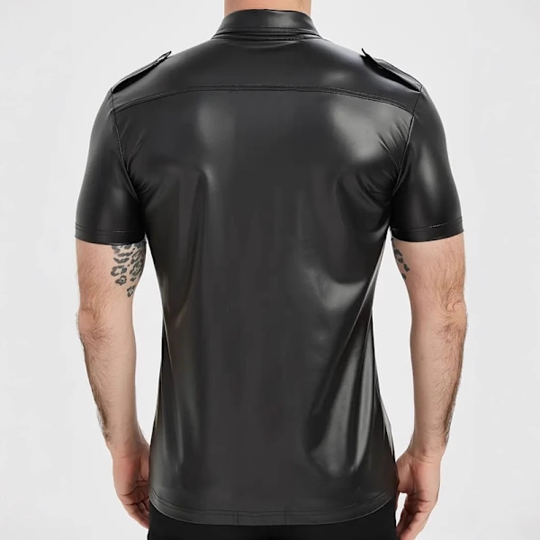 Herre Wet Look Undertrøje Kunstlæder Lynlås Skjorter 2XL