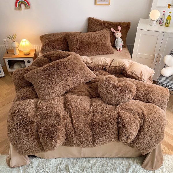 Lyx Ultra Soft Shaggy Crystal Velvet Sängkläder Set 3 delar brown 1.8m