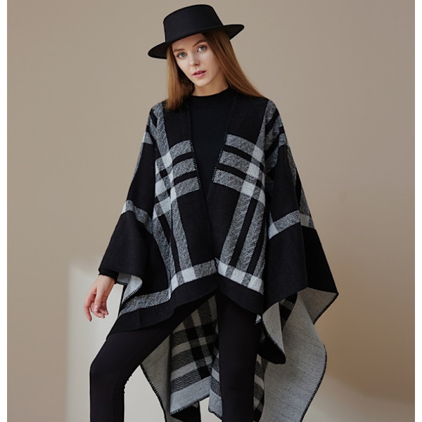 Retro Tofs Poncho Sjal Cape Wraps för kvinnor black4