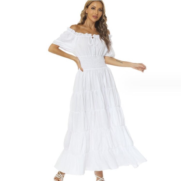 Kvinnors medeltidsklänning Irish Boho långa klänningar White XS
