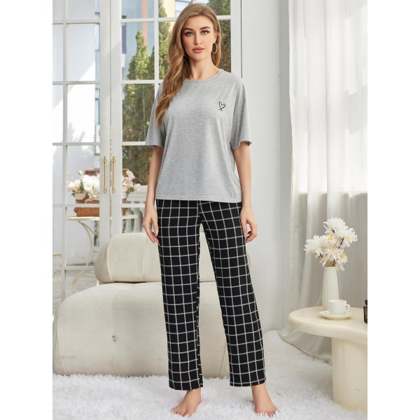 Dame Lounge-sett i bomull og lin med kort erme - Pyjamas - Løstsittende loungewear Grey XL