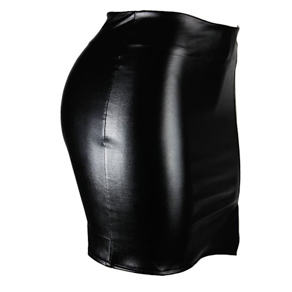 Basic, hög midja, konstläder Bodycon Mini Pencil Kjol för kvinnor black M