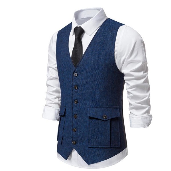 Casual enkelknäppt kostymväst för män Blue L