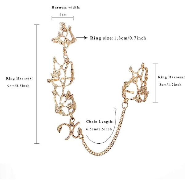 Charm Leaf Full Finger Rings Crystal Knuckle Ring Gold