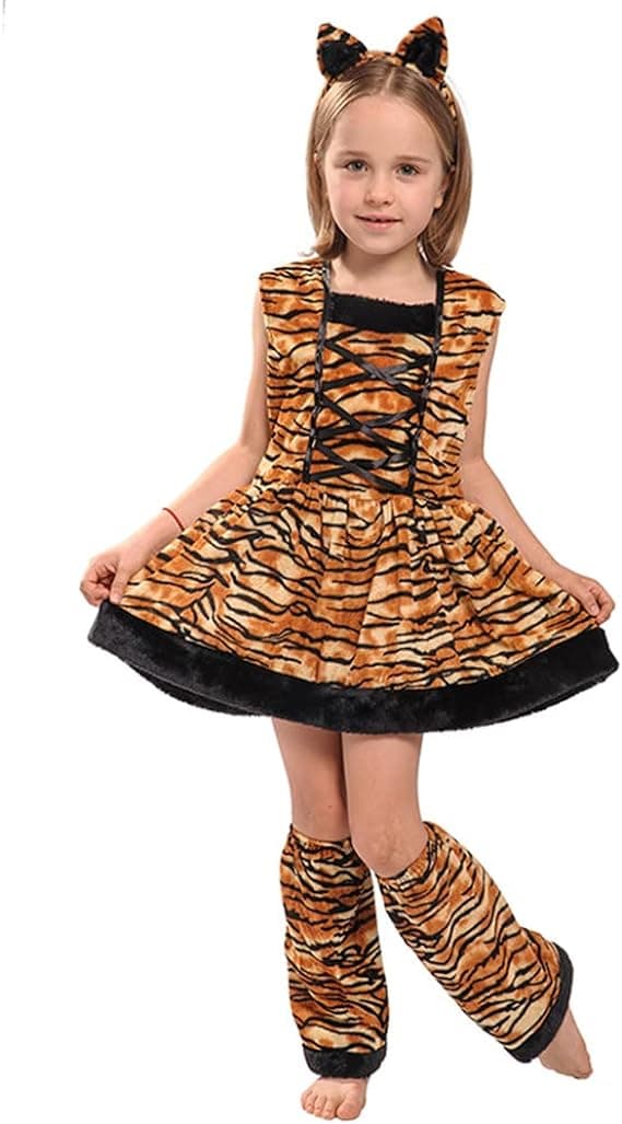 Tigerdräkt för flickor, Halloween-djurdräkt för barn M