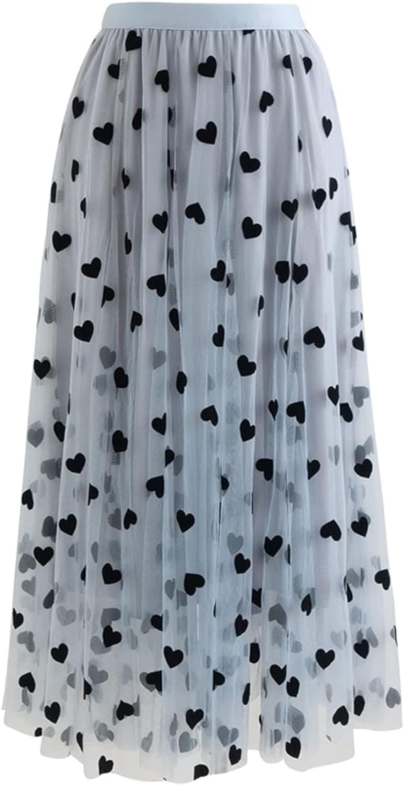 Dame Sort 3D Posy Dobbeltlags Mesh Midi Skørt Blue M