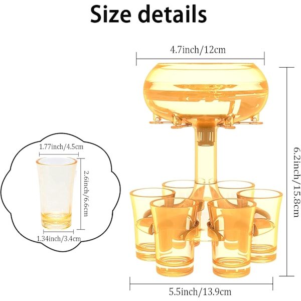 6 Shotsglas Dispenser og Holder, Akryl Gold