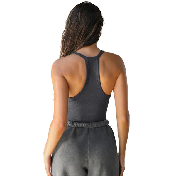 V-hals Racerback Tanktop til Kvinder, Ribbet Lang Tanktop Dark Grey M