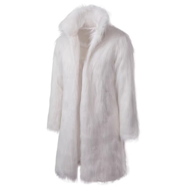Lyxig lång konstpälsjacka för män, vinter, fluffig, parkas, kappa White M