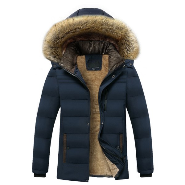 Vinterkappa för män, varm jacka med huva blue XL