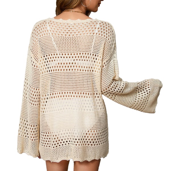 Damernas Baddräkt Stickad Strandklänning Sommar Badkläder beige S