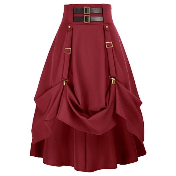 Dam Goth Steampunk Kjol Hög Midja Pirat Midi A-Linje Kjol Red M