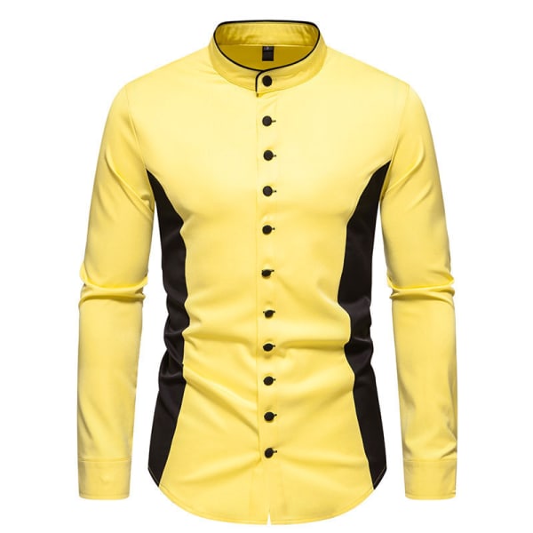 Färgblockerande långärmad skjorta för män Casual skjorta Yellow L