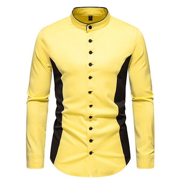Herrar Färgblockerad Långärmad Skjorta Casual Skjorta Yellow L