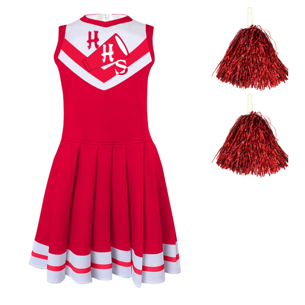 Kid's School Cheerleader kostym Halloween musikalisk festklänning red 150cm